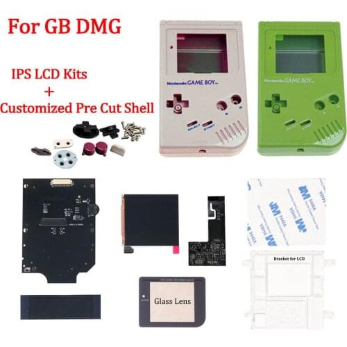 New GB IPS LCD Screen Kits with Customized Pre Cut Housing Shell for Original GameBoy Classic GB DMG pre-cut shell with LCD kits