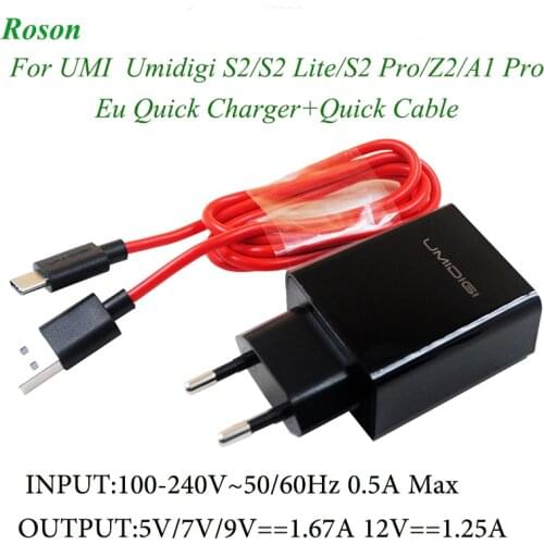 Roson Quick Charger Original with 1M Type C Data Cable Quick Charging for Umi Umidigi S2/S2 Pro/S2 Lite/Z2/A1 PRO 5V/7V/9V-1.67A