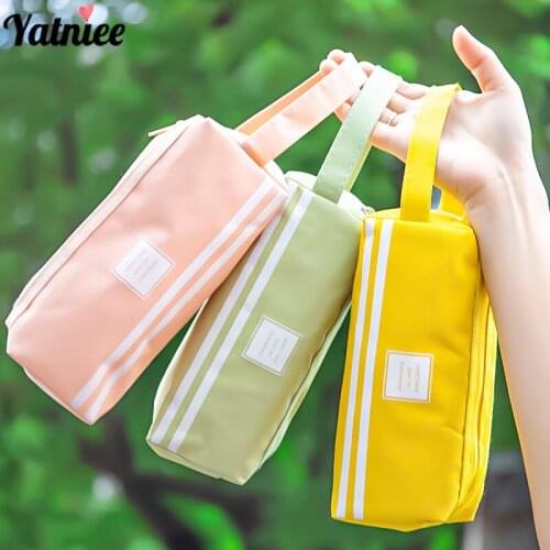 Yatniee Creative Pencil Case Double Layer Solid Color Canvas School Stationery Bag Gift Large Capacity Storage Case
