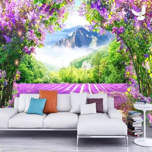 Custom Wall Covering Fresh Lavender Flower Vine Arch 3D Mural Wallpaper Living Room Entrance Wall Decoration Papel De Parede 3D