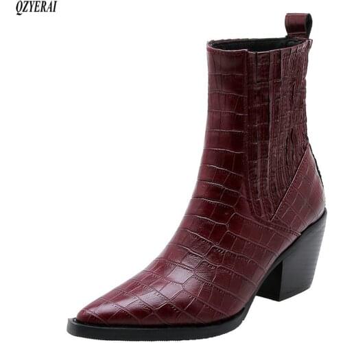 QZYERAI Autumn Winter Western Cowgirl Boots Woman Square Heel Short Cossacks Women Booties Cowboy Botas High Heels botines Shoes