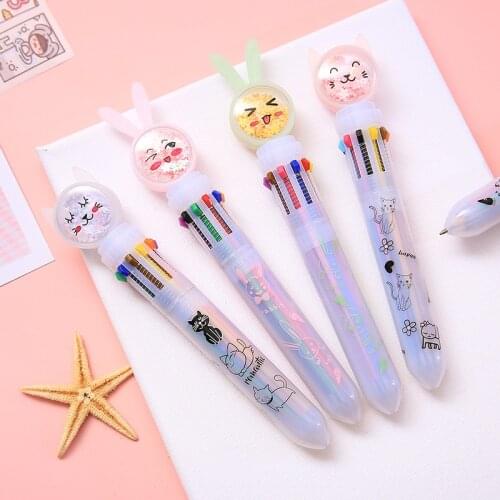 Yisuremia 10 Color Kawaii Rabbit Ballpoint Pen Multicolored Pens Colorful Refill For Office School Stationery Writing Ballpen