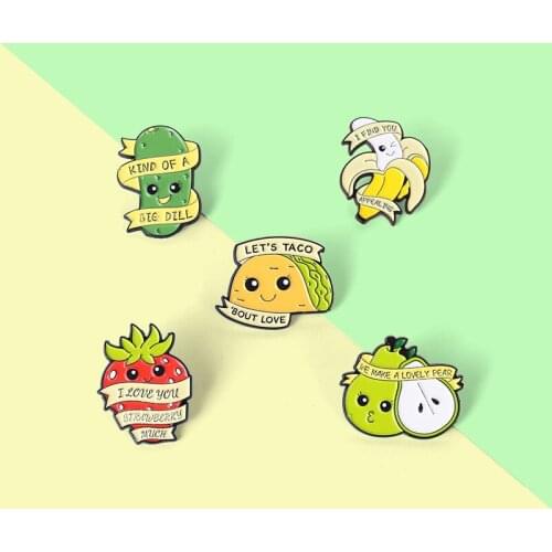 Cute Fruit Brooch Cartoon Fragrant Pear Strawberry Banana Avocado Metal Paint Badge Pin Men And Women Jewelry Gift Wholesale