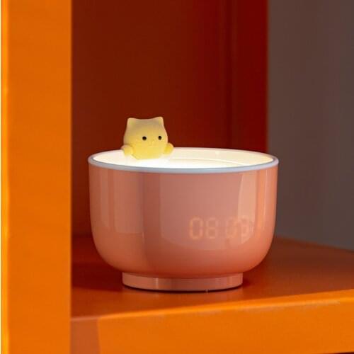 Cookie Cat Lights and Alarm Clock Gentle Wake Up Light Sleep Aid Snooze Nightlight Digital LED Clock Chargeable Dimmable
