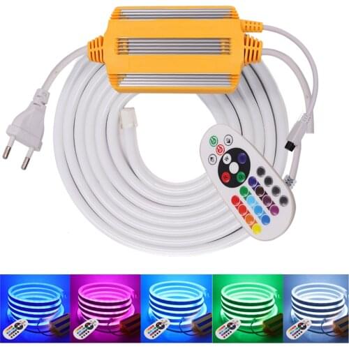 220V Led Neon Strip 5050 RGB Neon Light 24Key IR Remote Control Waterproof RGB Neon Rope Lights 120Leds/m Flexible Neon Tube