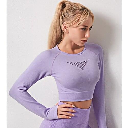 Long Sleeve Crop Tops Hollow Out Backless Women Sports Shirts Casual Breathable Quick Dry Fitness Tops Gym Womens Tracksuit