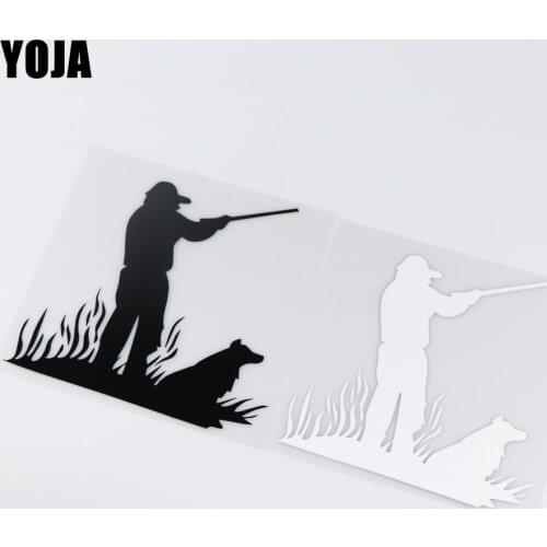 YOJA 15X16CM Hunters And Dogs Cartoon Pattern Vinyl Decal Car Sticker Decoration ZT2-0164