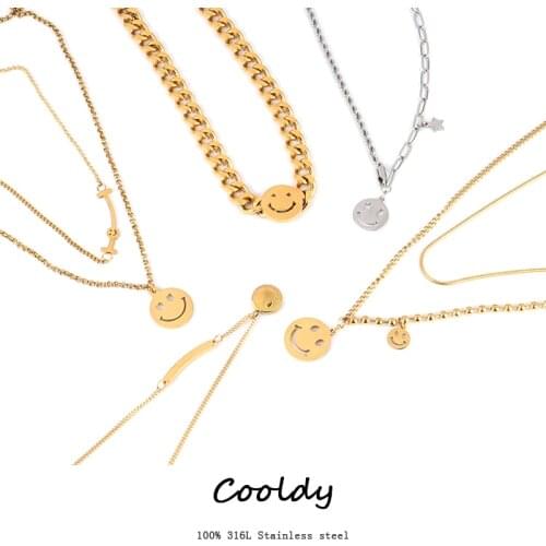 Vintage Smiling Face Necklace Chain Choker Stainless Steel Necklace For Women Men Geometric Double Necklaces For Women Jewelry