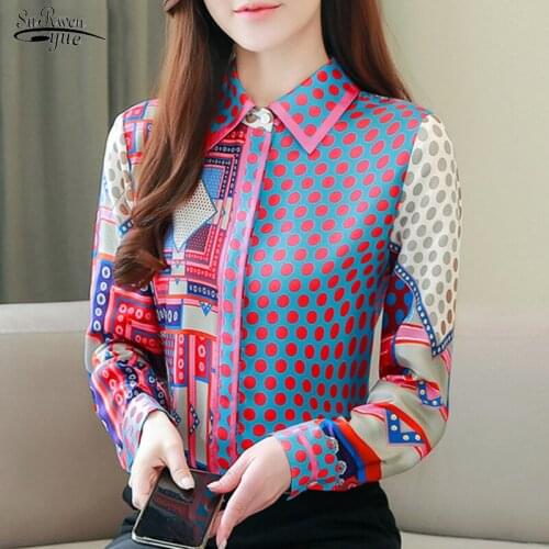 2021 New Spring Long Sleeve Vintage Printed Silk Shirt Women Blouses Turn Down Collar Button Shirts Blusas Mujer De Moda 8194