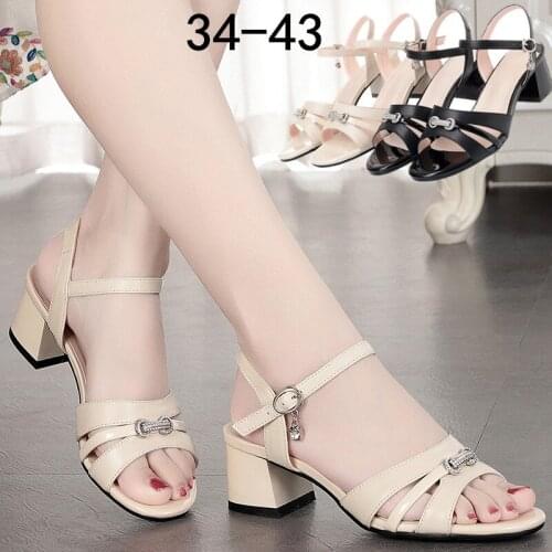 Quality Cowhide Women Sandals 2021 Ladies Summer Shoes Fashion Rhinestone Open toe Women Sandals High Heel Shoes Women Size34-43