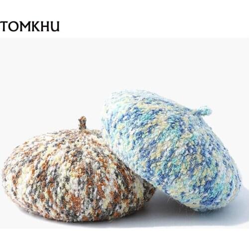 TOMKHU Fashion Autumn Bonnet Winter Hats For Caps Knitted Wool Beret Womens Hat Beret Cotton High Quality Brand New 3 Mix Color