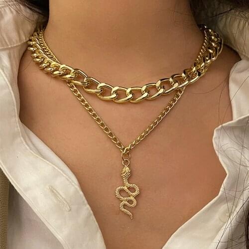 Modyle Retro Multilayer Snake Pendant Chain Necklace For Women Trendy Gold Silver Color Big Thick Chain Necklaces 2021 Jewelry