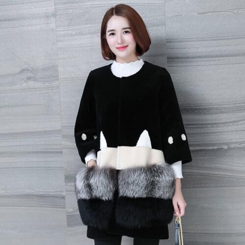 2020 Real Autumn Winter Wool Coat Fox Fur Splice Long Coats Ladies Korean Jacket Manteau Femme Hiver KJ780