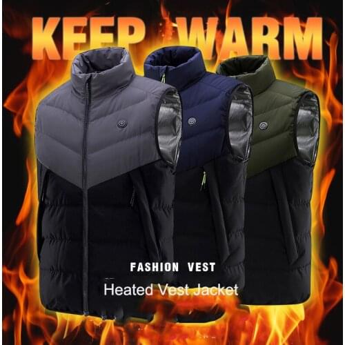 Winter Heated Vest Jackets for Men 9 Heating Areas Constant Warm Cotton Padded Outdoor Waistcoat Hiking Fishing USB Heater M-7XL