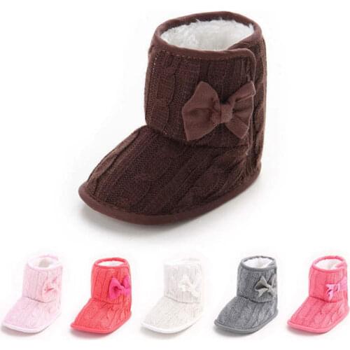 Winter Snow Warm Plush Multicolor Cute Bowknot 0-2 Years Boy Girl Indoor Baby Boots Booties Cotton Sole Non-slip Crib Shoes