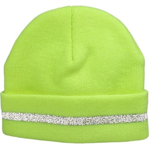 Bright Color Fireman Reflective Beanie Winter Safety Night Running Knitted Hat Warm Cuffed Hat Neon Yellow Orange Black