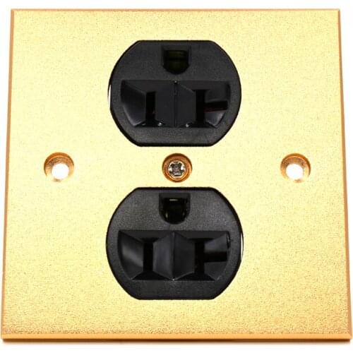 1Piece Pure Alloy Audio US AC Power Outlet Wall, Power Audio AV Grade Wall 2 Port Black 86mmX86mm Wall, Gold Plated Power Socket