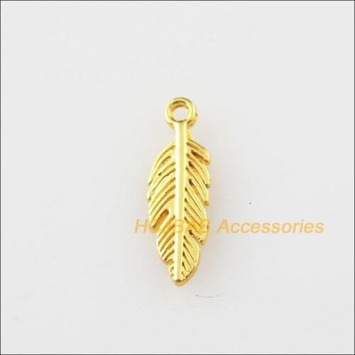 100Pcs Gold Color Tiny Leaf Feather Charms Pendants 4.5x14.5mm