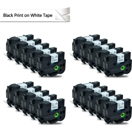 20PCS Laminated Black Print on White 0.94" Label Tape 24mm x 8m Compatible for Brother Labelmaker 1" TZe-251 TZe251 Tz-251