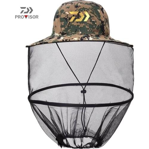 2020 Daiwa Summer Fishing Man and Woman Folding Mosquito Hat Sun Protection Leisure Shawl Mesh Anti-Bee Hat Fishing Big Brim