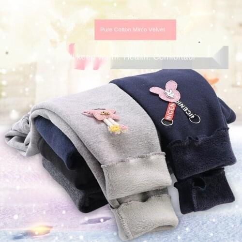 2020 Winter Girls Leggings Brushed and Thick Childrens Baby Girl Cotton Mirco Velvet Ruffled Cotton-Padded Trousers