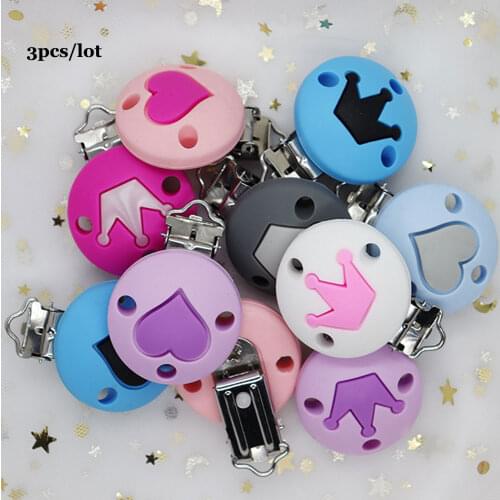 3Pcs Stars Crown Baby Pacifier Chain Clips Anti-off Nipple Holder Baby Teething Soothie Holder Dummy Clip Perle Silicone Claps