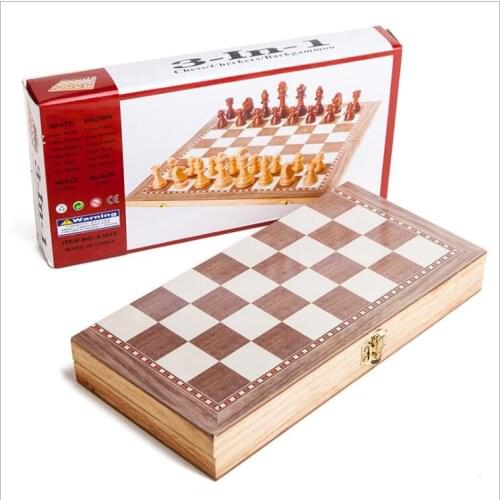 3 in 1International Chess Set Folding Large Board with 34 Chess Pieces Interior for Storage Portable Travel Board Game Set