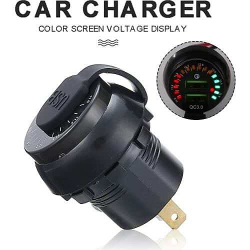 QC3.0 Dual Port USB Fast Car Charger Socket Black Quick Charge for Huawei Samsung Power Charging Adapter with Voltage Display