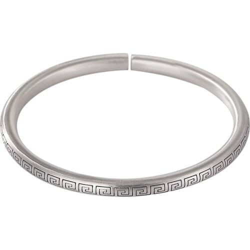 S999 pure silver bracelet vintage distressed matte round beads circle pattern womens sterling silver open bracelet