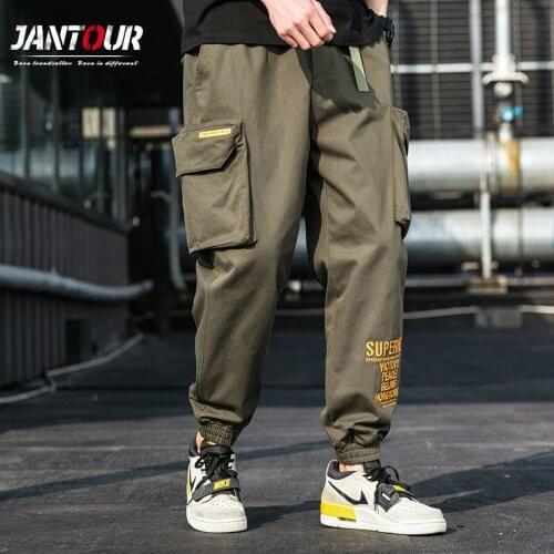 Jantour 100% Cotton Multi-Pocket Combat Cargo Pants Fashion Letter Embroidery Hip Hop Streetwear Trousers Tactical Pants 4XL