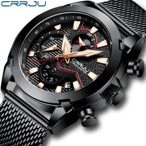 CRRJU Men Watches Fashion Military Chronograph Wristwatch Casual 30M Waterproof Sport Quartz Watch Mens Clock Relogio Masculino