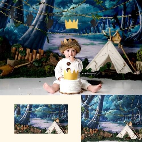 Wild One--Newborn Portrait Backdrops Wild One Jungle Forest Photography Backdrop Cake Smash Baby Shower Birthday Party Decor