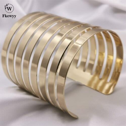 Fkewyy New Punk Cuff Bracelets For Women Gold Plated Luxury Jewelry Hollow Out Designer Bangles Birthday Part Girl Accessories
