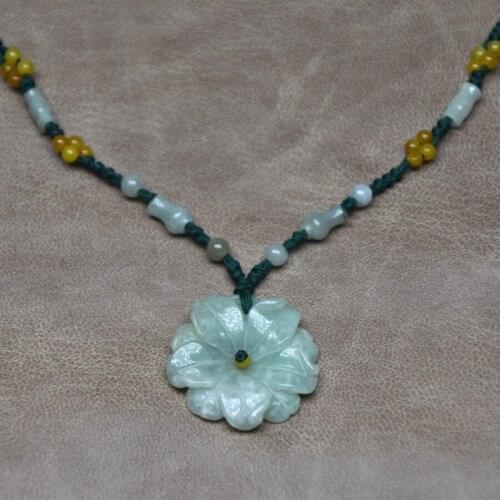 Guangzhou Jewelry Class A jade Carved Flower Pendant Braided Necklace Women Short Necklace Free Shipping