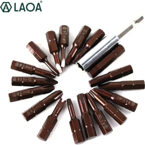 LAOA 20 in 1 S2 Alloy Steel Screwdriver Bits Set Slotted Phillips Torx Y-types Bits with 10 Grids Case Magnetic Prolong Rod