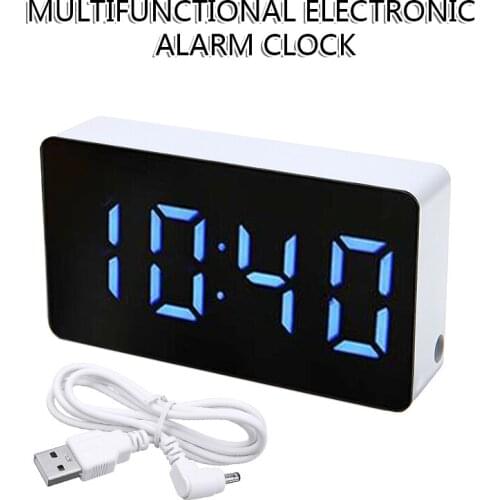 Fashion Mini LCD Digital LED Clocks Snooze Mirror Alarm Clock With Time Night Mode Snooze Temperature Calendar Function