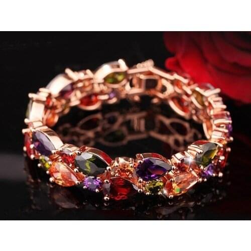 Fashion Jewelry AAA Natural Morganite Peridot Amethyst Garnet 18Kgold Silver Bracelet 7" (Color: Multicolor)