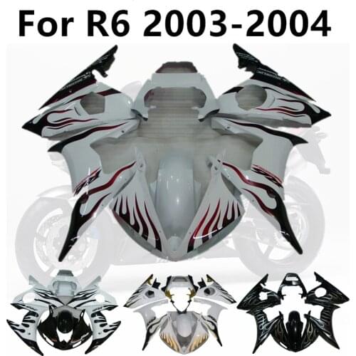 Motorcycle for Yamaha R6 2003-2004 Full Fairing Kits 03-04 Bodywork Cowling Injection Black and white yellow flame pattern