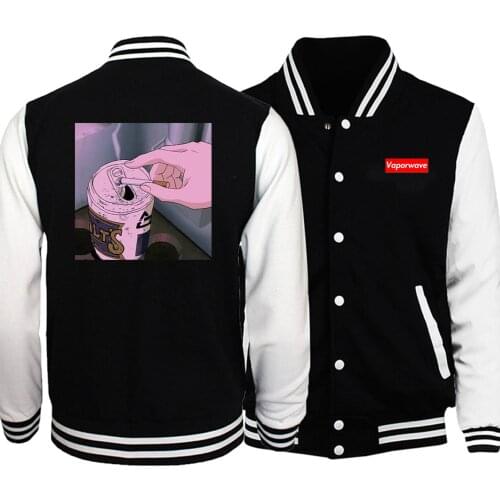 Retro Anime Aesthetic Baseball Men Jacket Jackets Coat 2019 Winter Autumn Fleece Black White Loose Sportswear Streetwear Mens