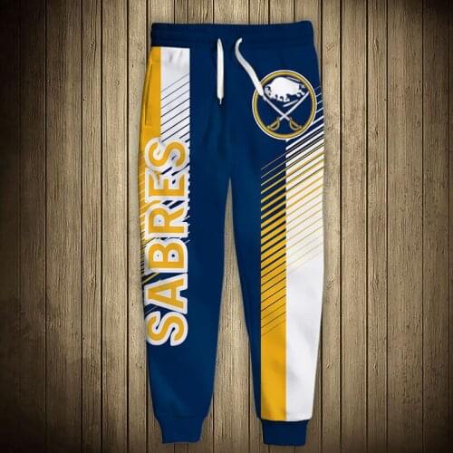 Buffalo mens casual Sabres sports pants yellow and white stitching design graffiti cow print sweatpants