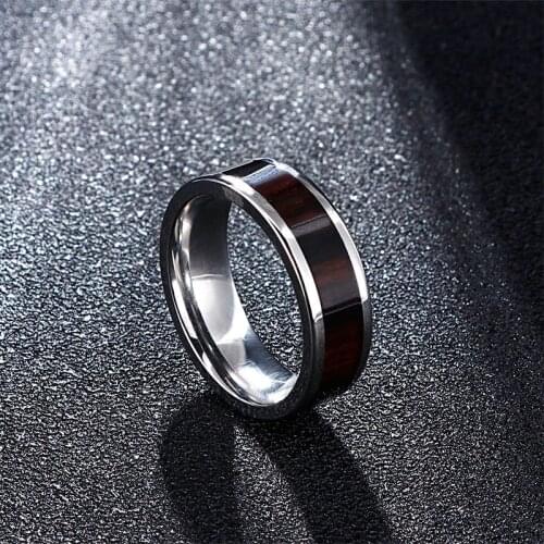 European and American fashion wood grain titanium steel mens ring