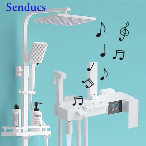 Digital Bathroom Shower Set of 4 outlet Modes smart bathroom fauce Copper Bath Bidet Matte Black Thermostatic Bath Shower Set