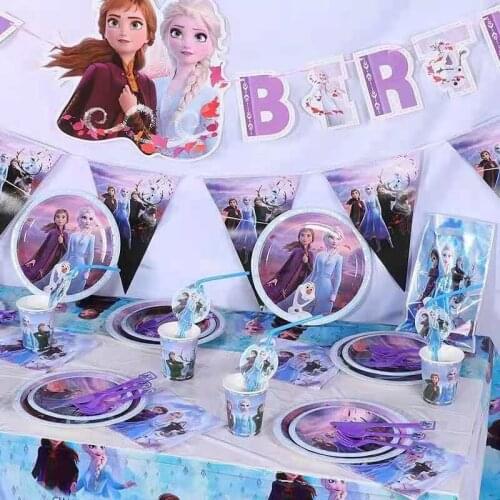 Frozen 2 Anna Elsa Party Supplies Set Princess Birthday Baby Shower Party Cup Plate Disposable Tableware Party Decorations Set