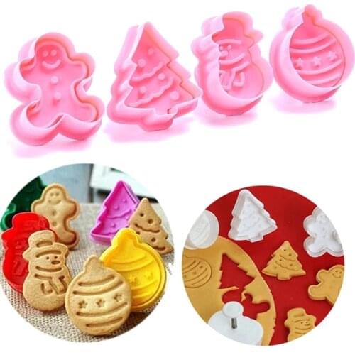Newest 4Pcs Christmas Snowman Fondant Cake Mold Biscuit Cookie Plunger Cutters Sugarcraft Tool Cake Decorating Tool