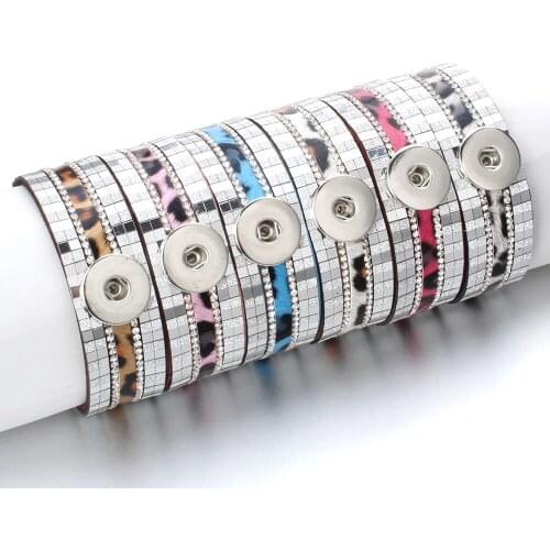 New Bohemian Leopard Leather Snap Button Bracelet Fit 18mm Snap Buttons Jewelry Leather Snap Bracelet for Women Men Jewelry