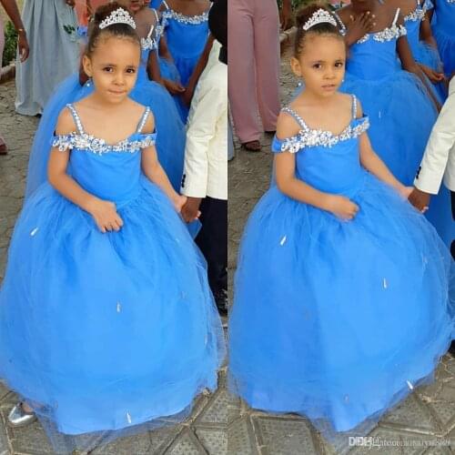 Adorable Ball Gown Toddler Girls Pageant Dresses Lace Applique Beads Flower Girl Dress Tulle First Communion Gowns