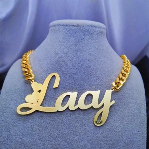 Noelia Custom Name Necklaces with Heart Cuban Chain Necklaces Stainless Steel Custom Letter Necklace For Women Gift