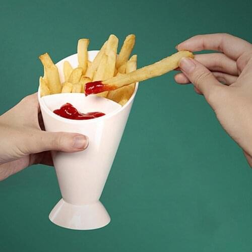 French Fries Shelf Holder Assorted Sauce Chips Snack Cone Dip Cup Tableware Snack Cone Cup Tableware Two Cup-mouth PP