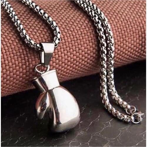 Boxing Glove Pendant Silver Color Men 'S Steel Necklace 65cm
