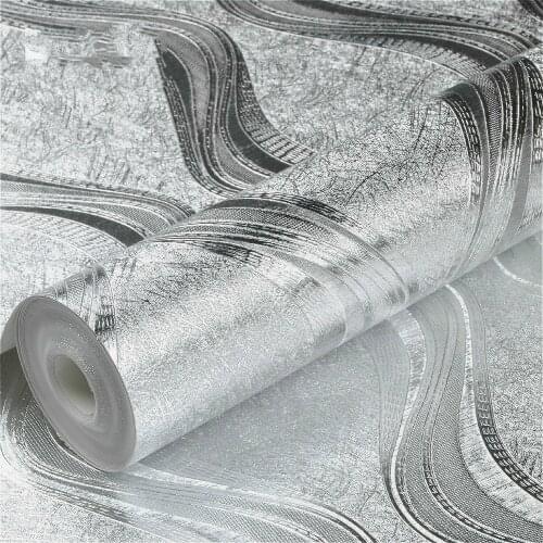 Luxury Foil Silver / Gold Metallic Wallpaper For Walls Roll Metal Silver Wall Paper Geometric Striped Wallpaper